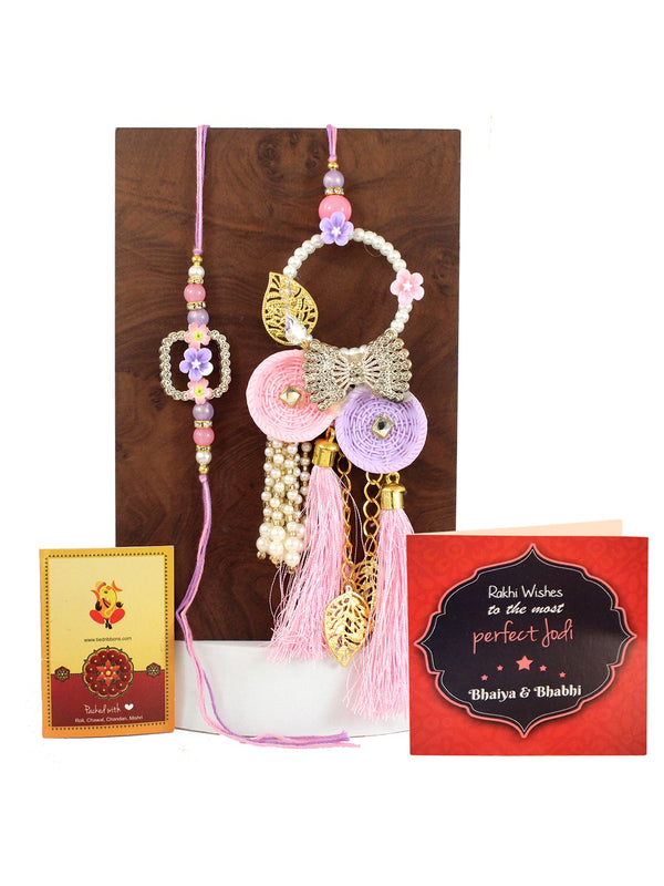 Brother Rakhi with Lumba Rakhi for Bhaiya-Bhabhi with Roli Chawal Tika and Mini Card