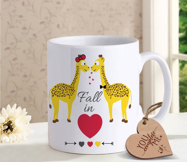 Karvachauth Gift for Husband Wife Printed Coffee Mug with Wooden Tag