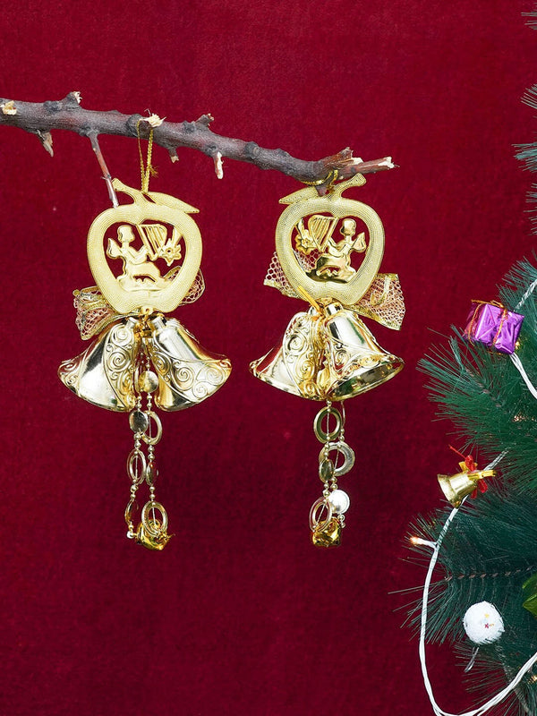 Set Of 2 Gold Christmas Decoration Bells