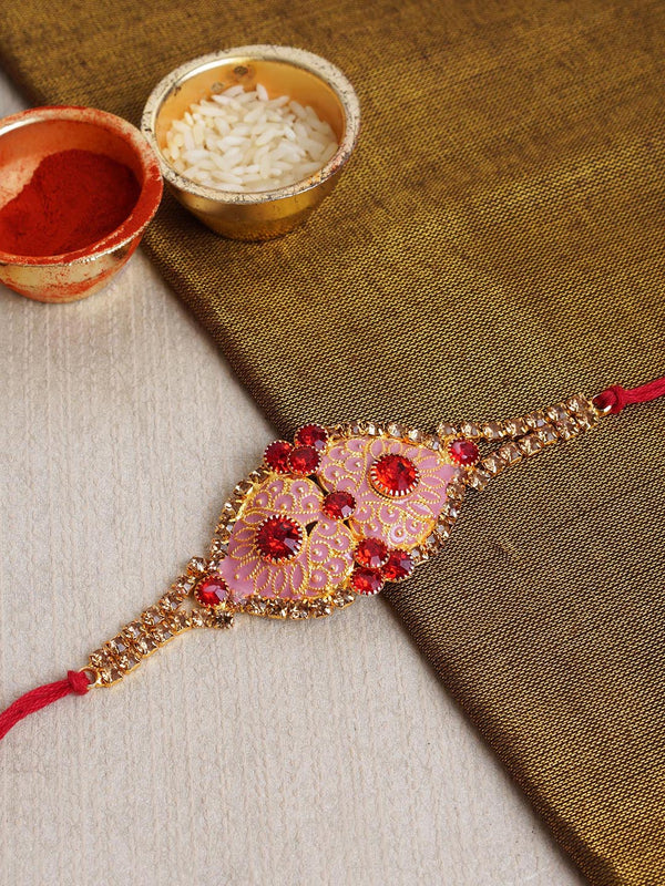 Handmade Single Diamond Rakhi Comes with Rakhi Card and Roli Chawal Tika