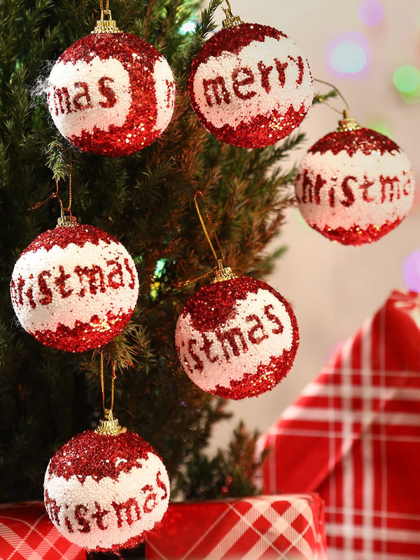 Red & White Set of 6 Christmas Tree Decoration Balls