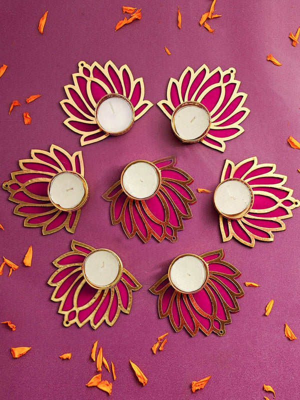 Pink 7 Pieces Lotus Tealight Candle Holders