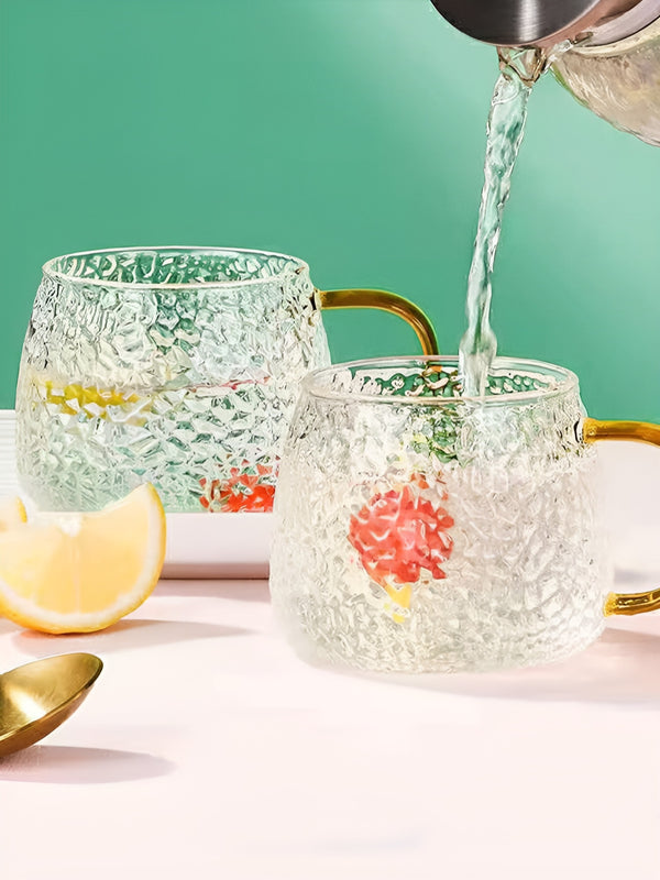 White & Gold-Toned 2 Pcs Glass Cups & Mugs 410 ml
