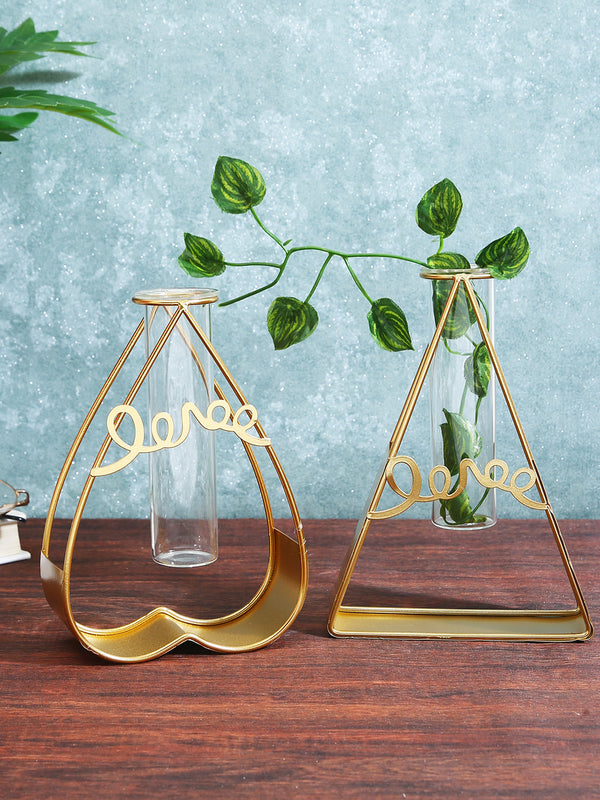 Golden Metal Base Test Tube Planter Flower Vase