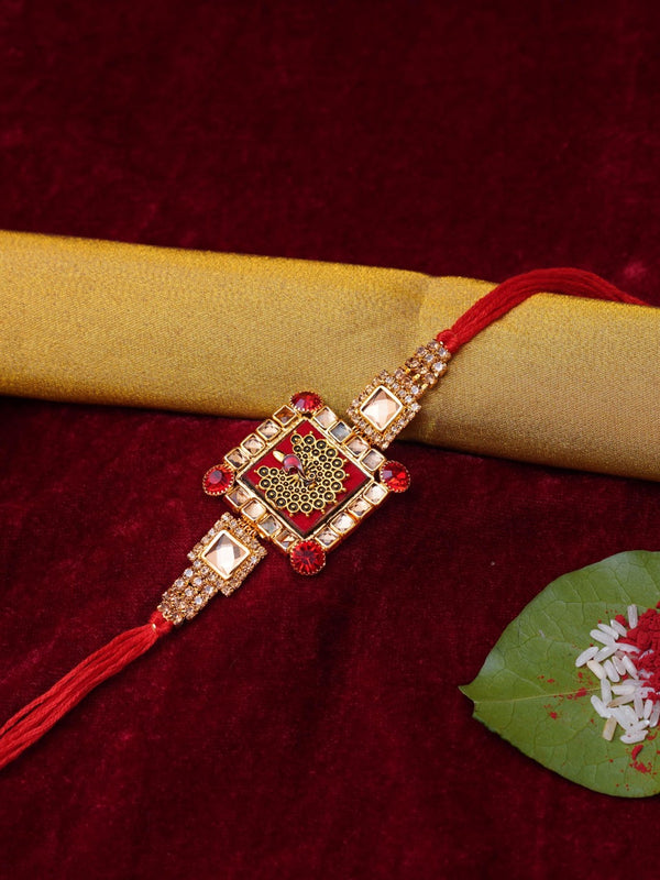 Premium Peacock Rakhi | Rakhi Card & Roli Chawal Tika Packet