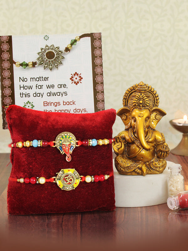 Rakhi for Brother (Set of 2) with Bhai Rakhi Set for Brother with Idol Statue Mini Card and Roli Chawal Tika(UK)