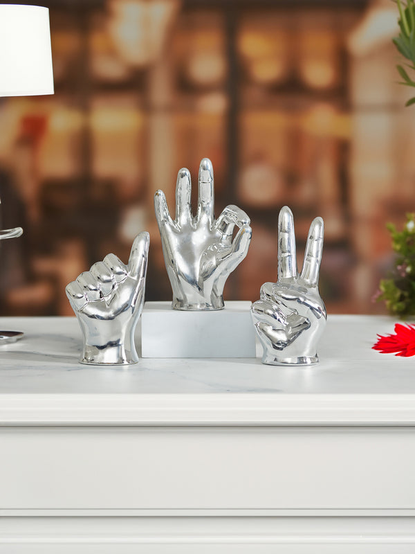 Silver Toned  3 Pieces Hand Sign Figurine Showpieces