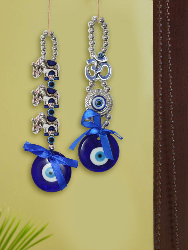 Blue 2 Pieces Om & Elephant Evil Eye Door Wall Hangings