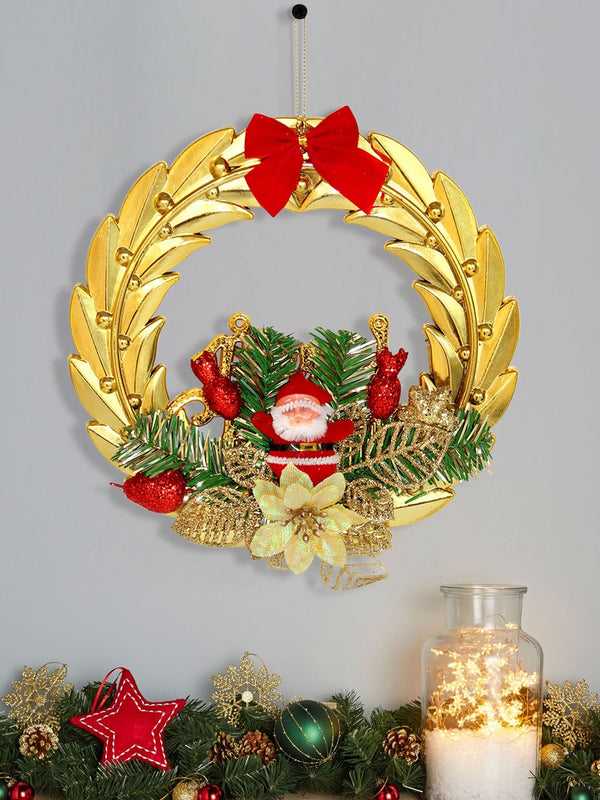Gold Toned & Red Decorative Christmas Wreath Tree Decor Wall Door Hanging