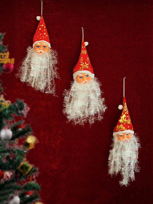 Set Of 3 Red & White Christmas Santa Face Wall Door Tree Hanging Ornaments