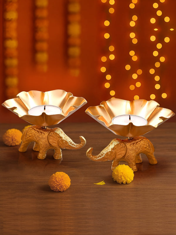 Small Elephant Tealight Holder Golden Allu 68g (Set of 2)