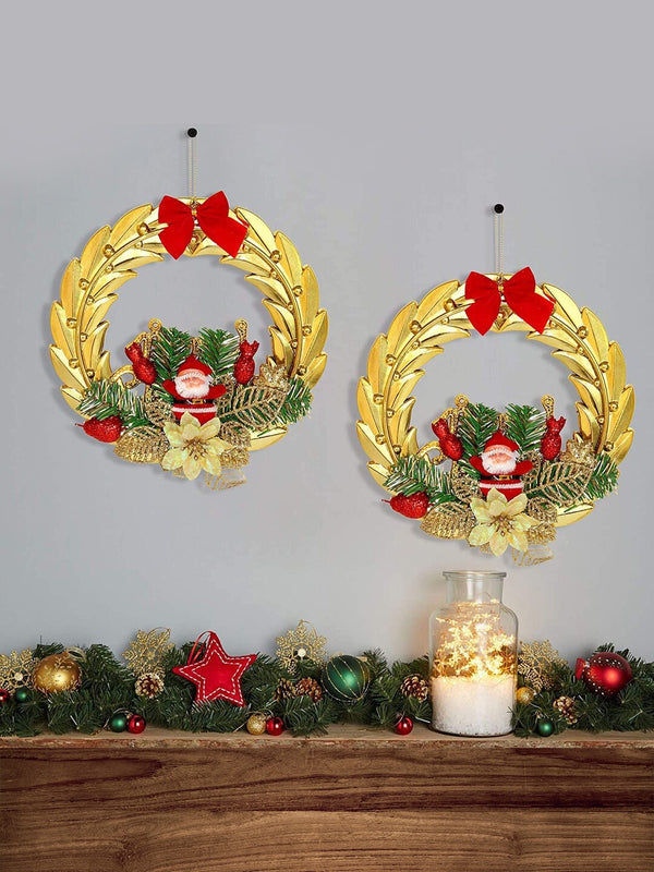 Set Of 2 Gold-Toned & Red Christmas Wall Hanging
