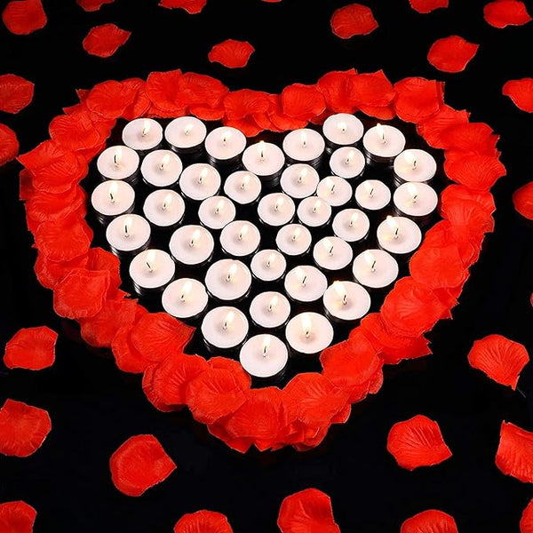 Romantic Room Decoration Items Rose Petals with Candles Led and Wax (50 Wax Candles & Rose Petals)