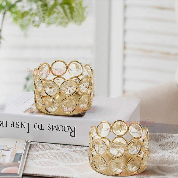 Pack of 2 Brass and Crystal Tealight Candle