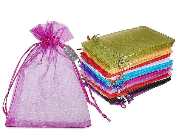 Organza Party Favour, Jewellery Pouch Potli Bags (13x18 cm, Multicolour,Net) - Set of 40