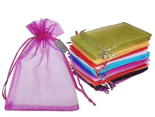 Pack of 20 - Organza Pouches Return Gift Bags Potlis for Wedding Party (13 cm X 18 cm, Assorted Color)