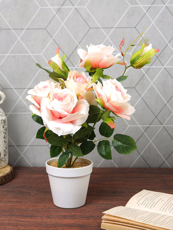 Pink & White Peony Flowers & Plant With Ceramic Vase