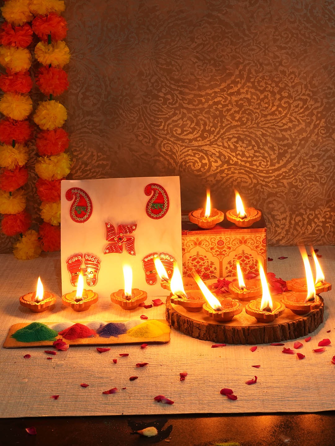 Cancer Ribbon Rangoli Buy | Terracotta Diya Set, Rangoli Colors and Stickers | Tied Ribbons