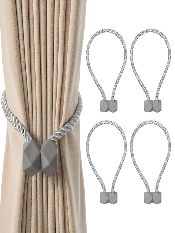 4 Pieces Grey Textured Curtain Tie-Backs