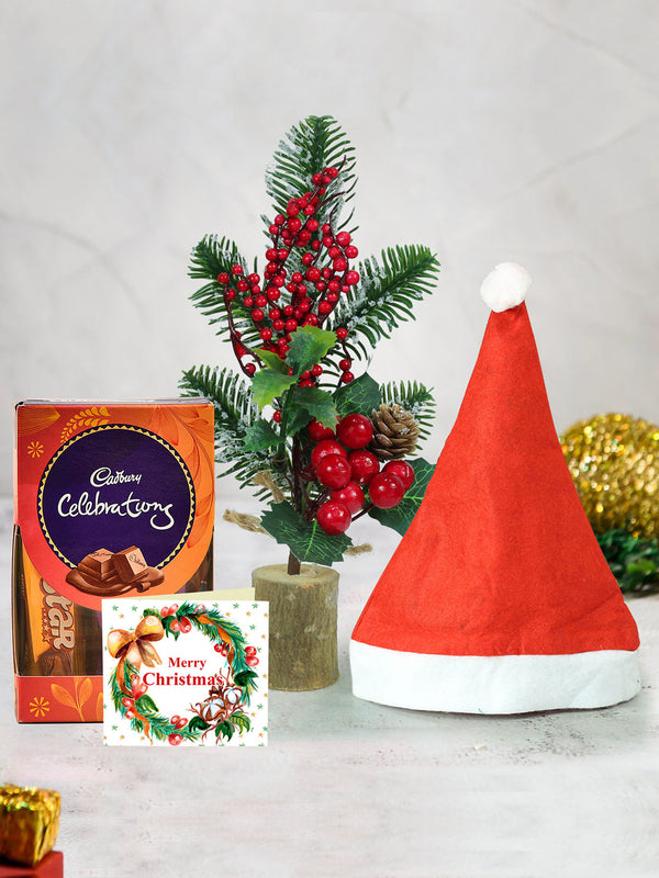 Christmas Chocolate Gift Hamper with Xmas Mini Table Tree Cap and Card