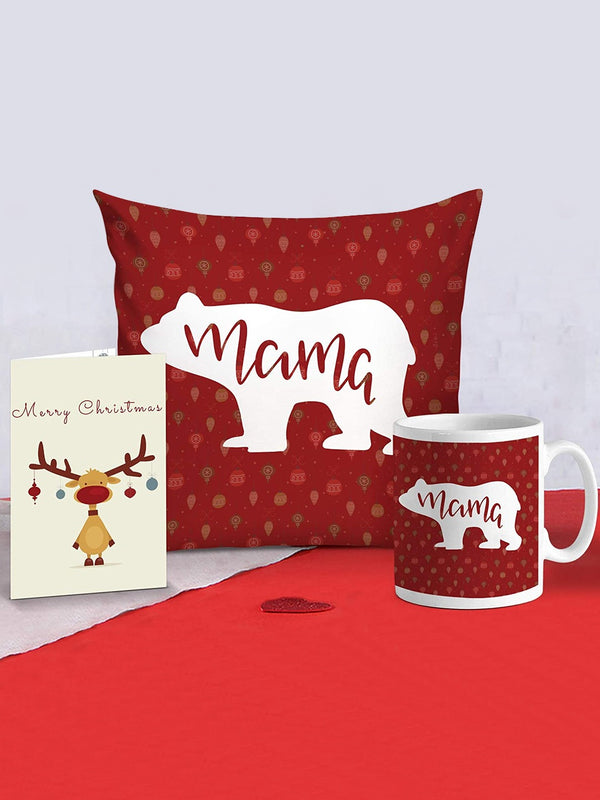 Christmas Printed Cushion Cover with Filler Coffee Mug & Card Gift Pack