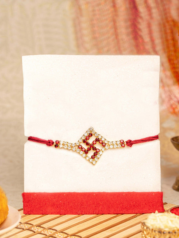 Designer Swastik Rakhi Comes with Rakhi Card & Roli Chawal Tika Pack