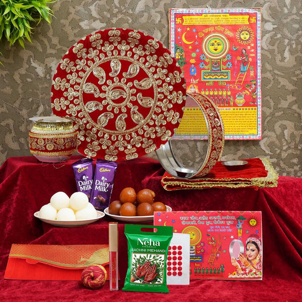 Karwachauth Thali Set with  Rasgulla Gulab Jamun Chocolates