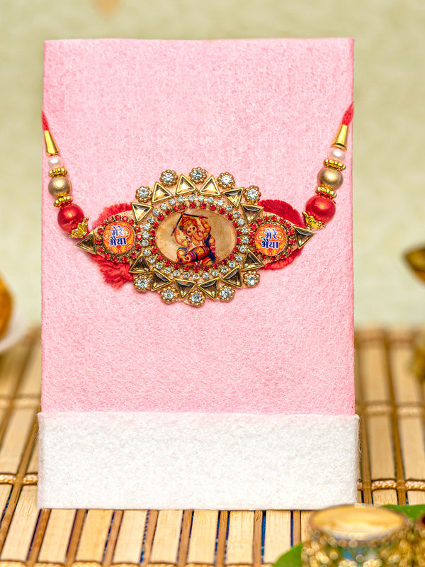 Handmade Diamond Ganesha Rakhi Comes with Rakhi Card & Roli Chawal Tika