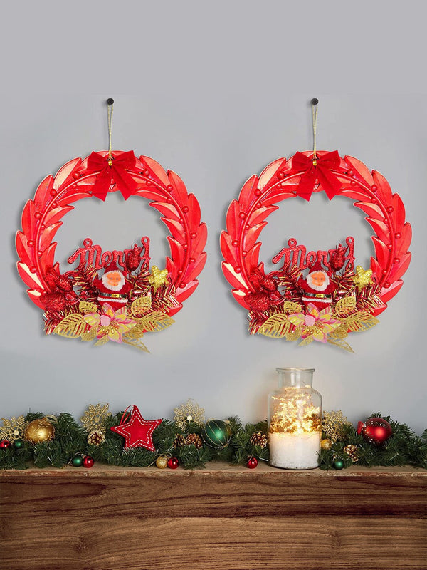 Set Of 2 Christmas Dcor Hanging Wreath Festive Decor