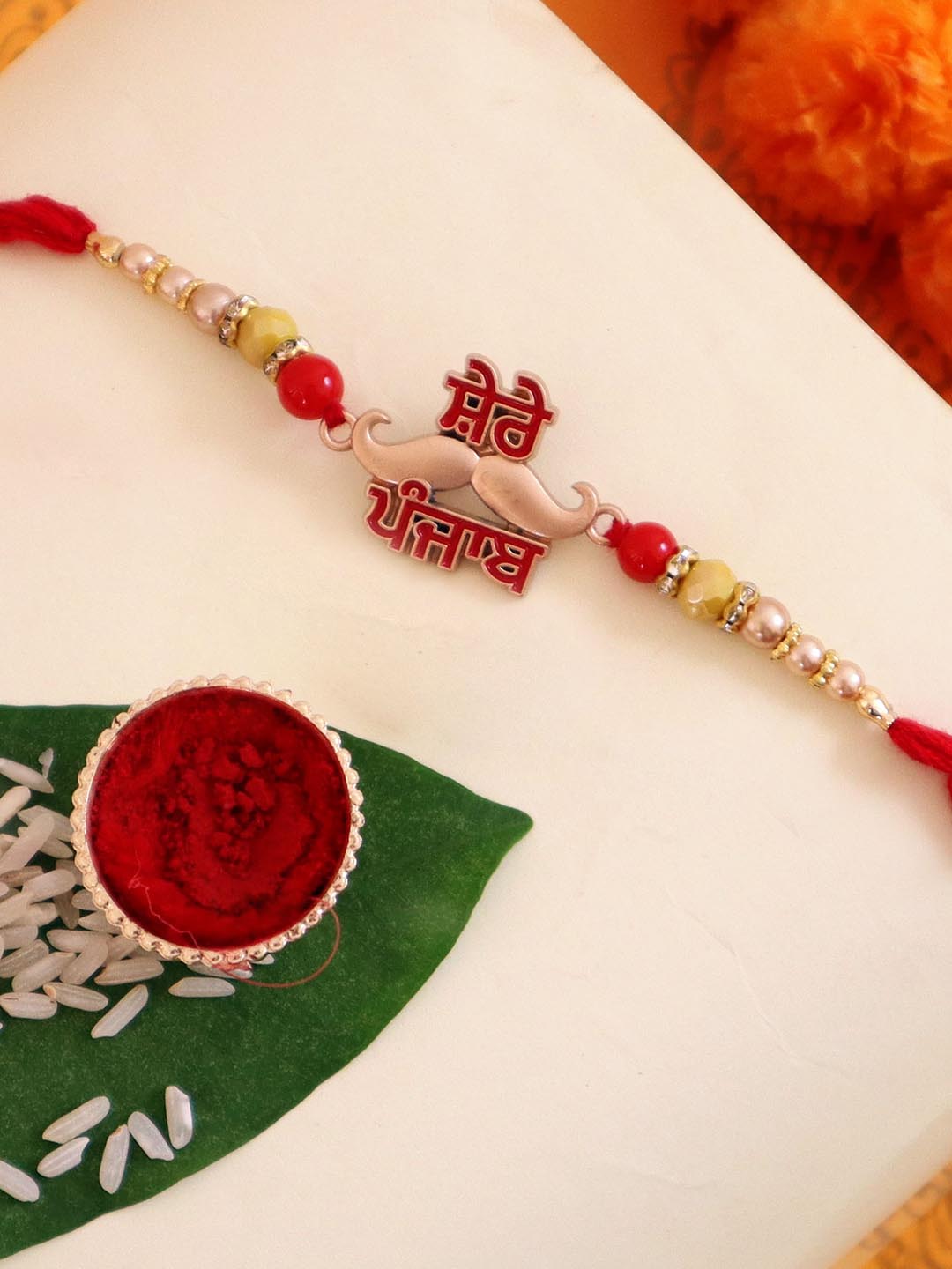 Pakistan Rakhi Api Buy | Handmade Punjabi Rakhi | Rakhi Card | Roli Chawal Tika | Tied Ribbons