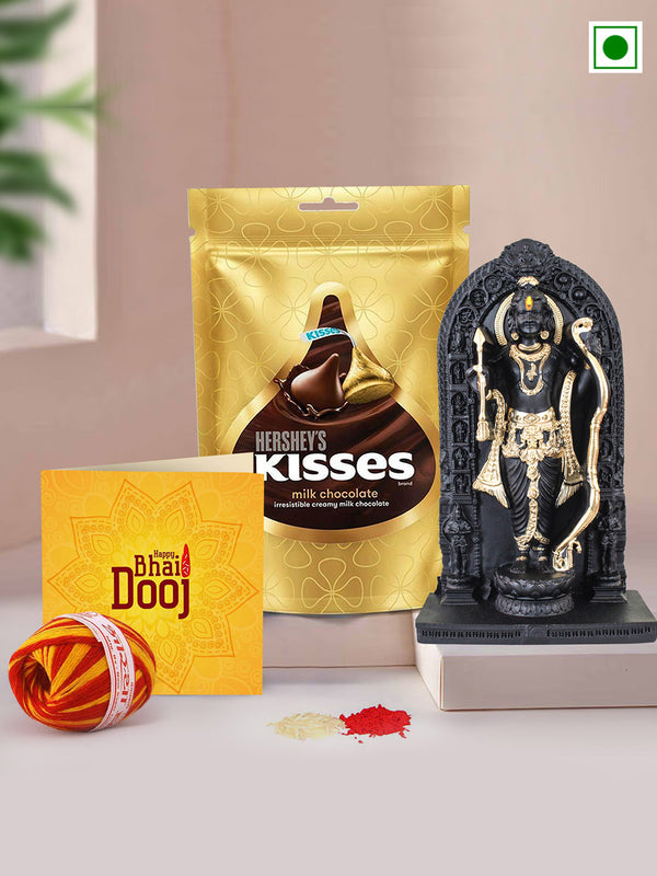 Bhai Dooj  Gift Set for Brother with  Hershey's Kisses Chocolate  and ramlala idol
