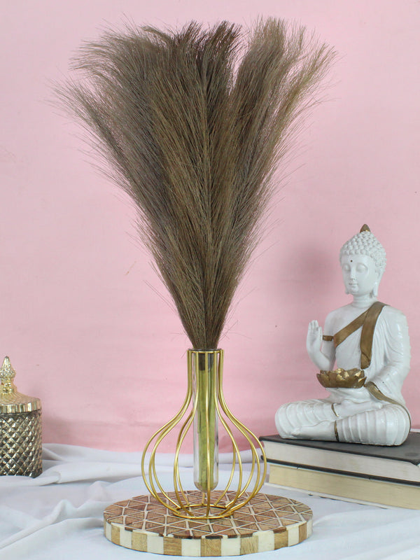 Artificial Pampas Grass Sticks ( 3 Pcs ) with Metal Vase