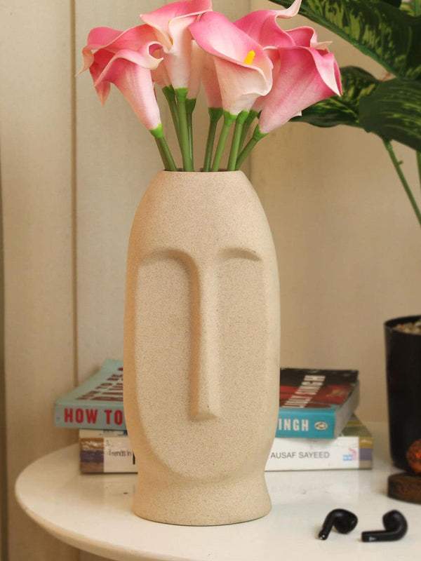 Decorative Beige-Coloured Face Shaped Ceramic Flower Vase