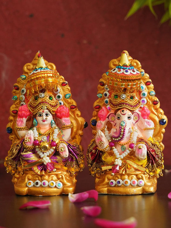 Lord Laxmi Ganesh Pair Mitti Terracotta Clay Idol