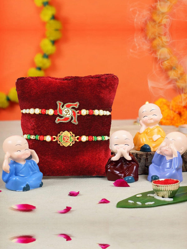 Set of 2 OM Rakhi & 4 Buddha Monk Gift Set