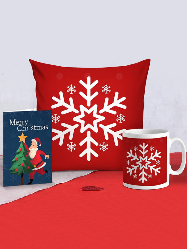 Printed Christmas Cushion with Filler Coffee Mug & Card Gift Pack