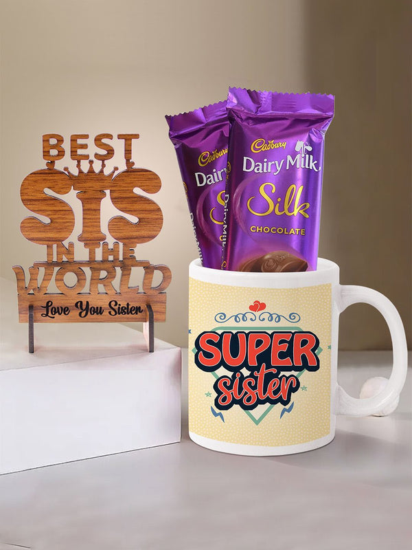 Printed Coffee Mug & Showpiece with Chocolate Raksha Bandhan Gift Set