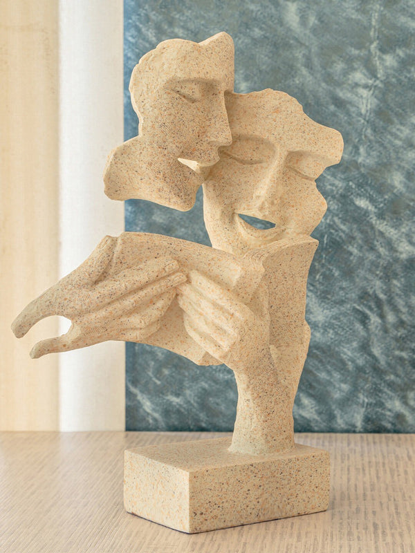 Beige Human Couple Face Statue