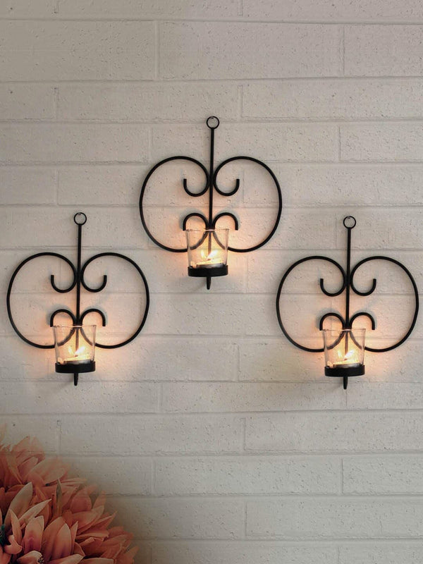 Black Pack Of 3 Wall Hanging Tealight Candle Holders