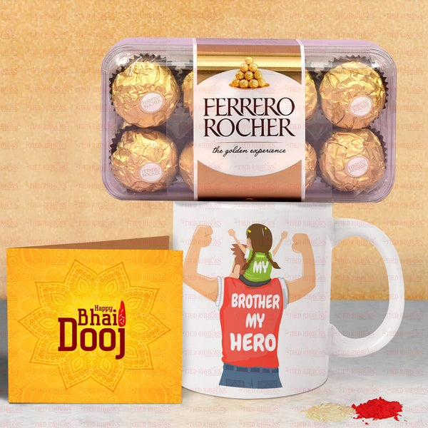Brother My Hero Chocolate Mug Combo with Kalawa Roli Chawal Pack
