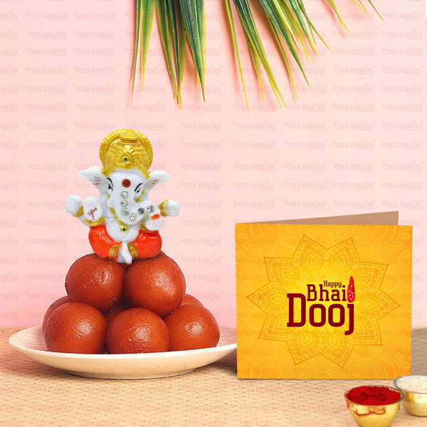 Bhai Dooj Sweet Hamper & Ganesha Idol With Kalawa and Roli Chawal