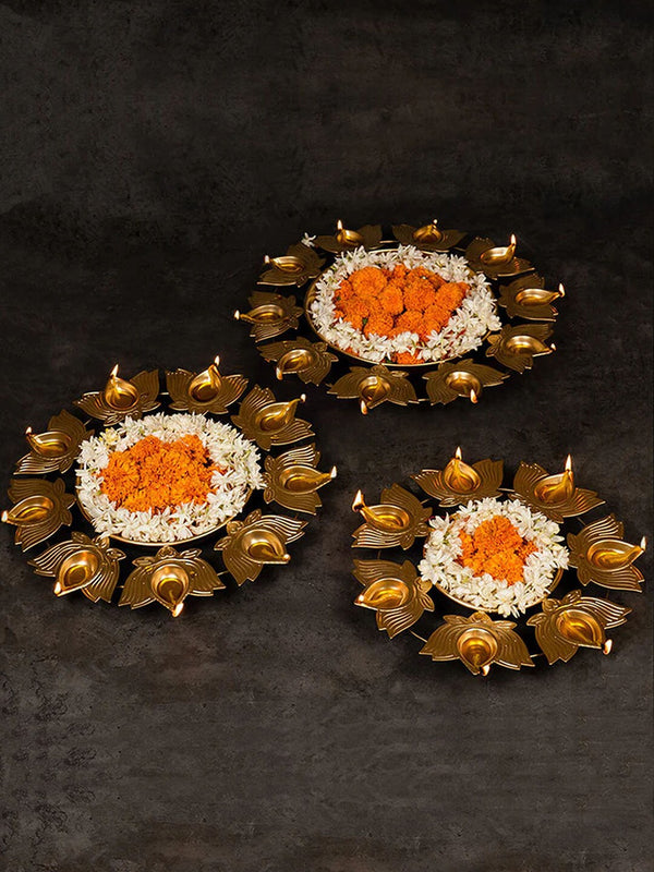 Set Of 3 Gold-Toned Textured Urli Decorative Bowl