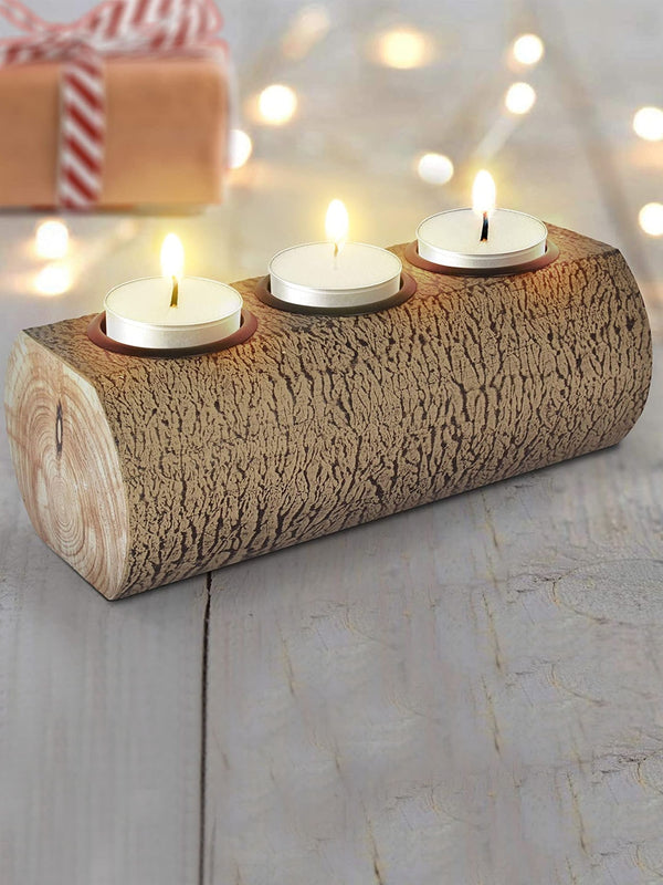 Brown Wooden Candle Holder With