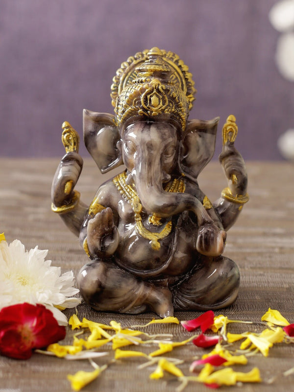 Brown and Gold-Toned Polyresin Ganesha Idol