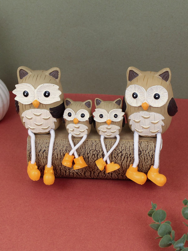 Brown and Yellow 4 Pcs Long Leg Owl Family Couple Showpieces