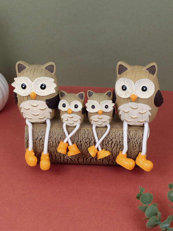 Brown and Yellow 4 Pcs Long Leg Owl Family Couple Showpieces