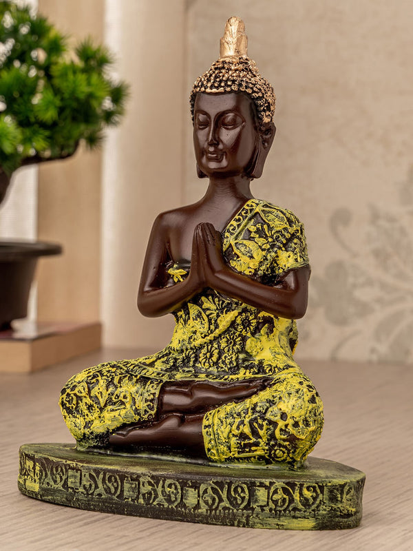 Brown and Yellow Meditating Lord Buddha Showpiece