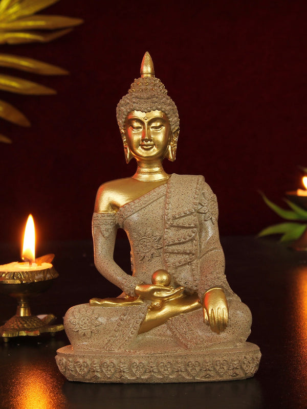 Gold Toned Decorative Meditating Buddha Idol