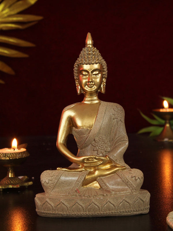 Gold Toned Meditating Buddha Statue Idol Decorative