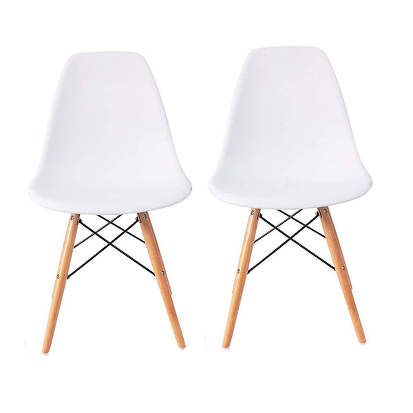 Designer DSW Chair for Bed Room, Cafe, Bed Room - Set of 2 Chairs (Beechwood, White, 81 cm X 40 cm)
